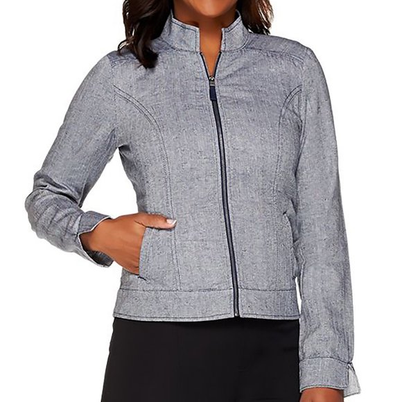 NWT LIZ CLAIBORNE NY HERRINGBONE NAVY ZIP JACKET 8 - Picture 1 of 11